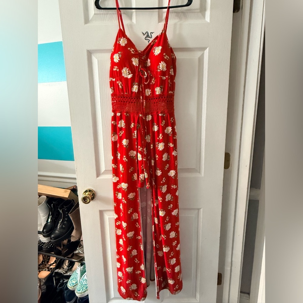 Red Floral Maxi romper